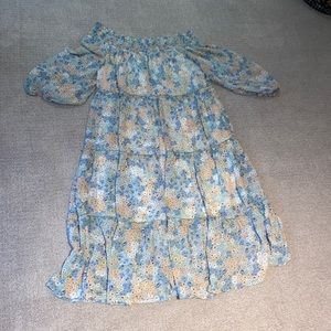 Entro Off Should Floral Dress in Green and Blue